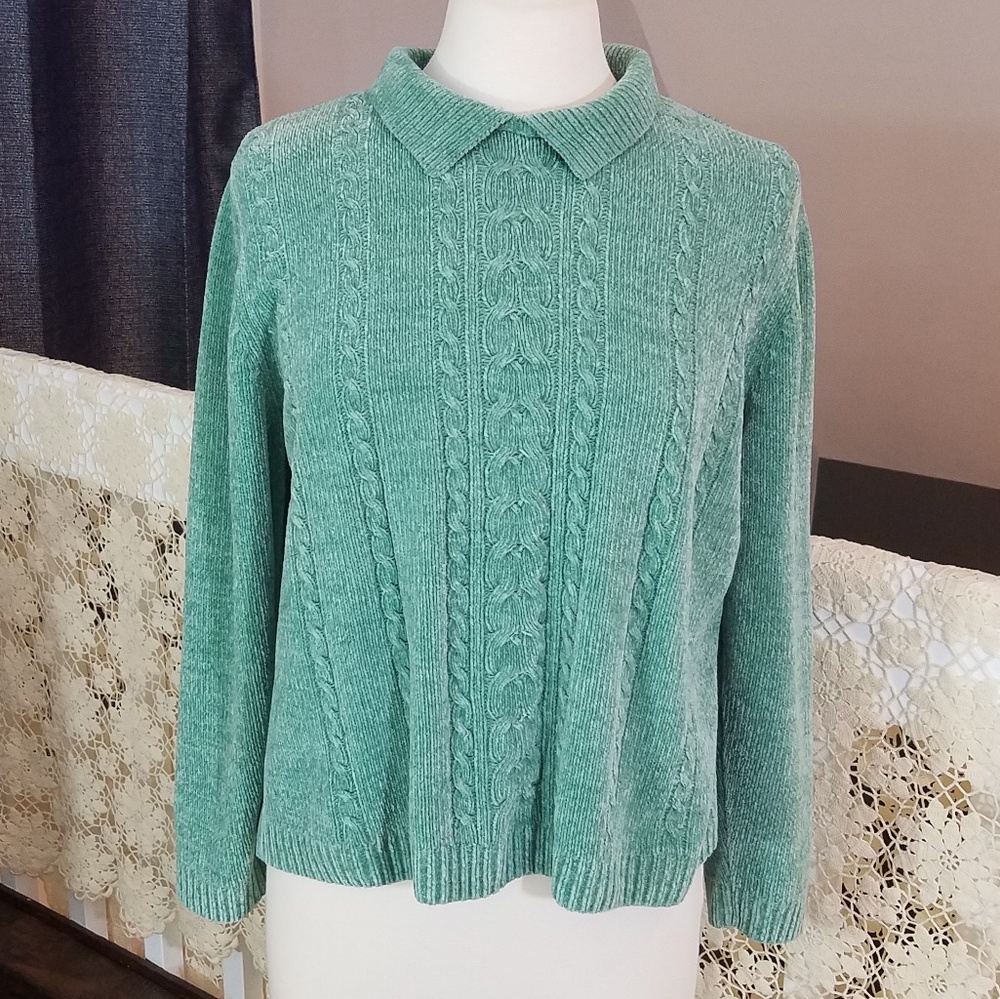 Vintage Green Knit Velour Sweater